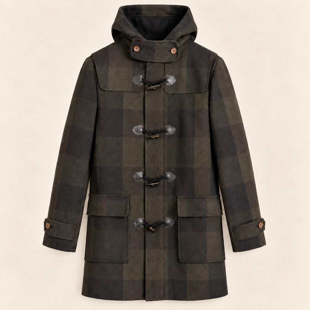 Original Penguin Wool Blend Plaid Hooded Duffle Coat Toggle Jacket Small NWT